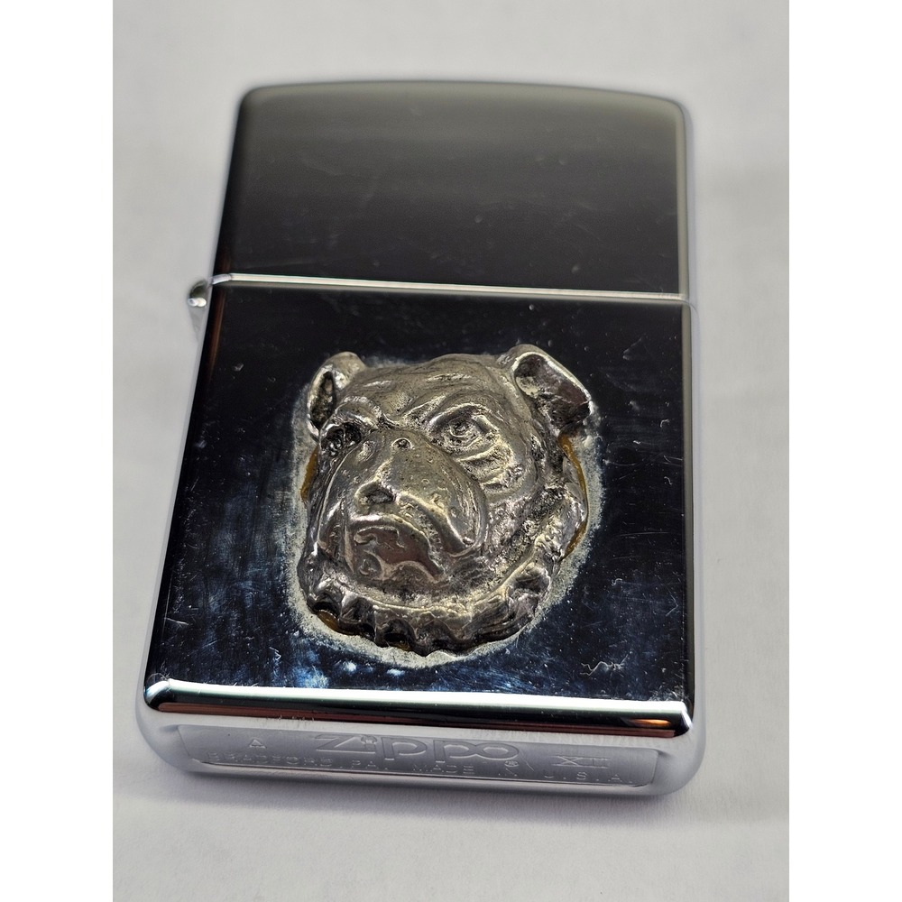 Zippo Bulldog Emblem Lighter Mens OS Silver Good 1996 Vintage 3D Chrome XII